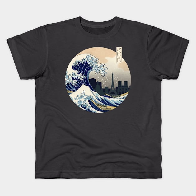 The Great Wave of Paris Kids T-Shirt by candyliu